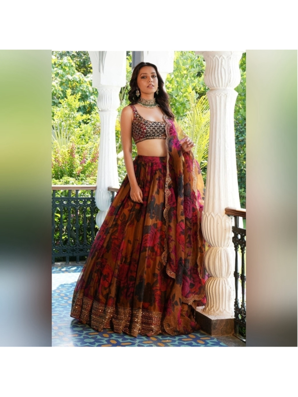 Tabby Organza Lehenga Choli Digital Print Sequin Embroidery - Size 6